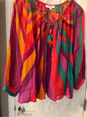 Colorful Striped Peasant Blouse - Multi